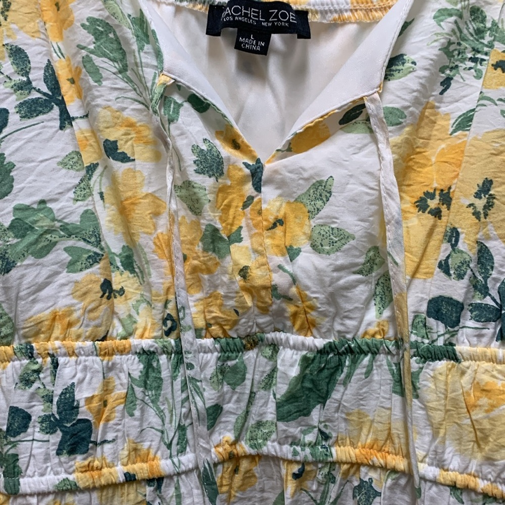 RACHEL ZOE Flutter Sleeve Tie Front Yellow Floral Maxi Dress Size Large - Picture 10 of 13